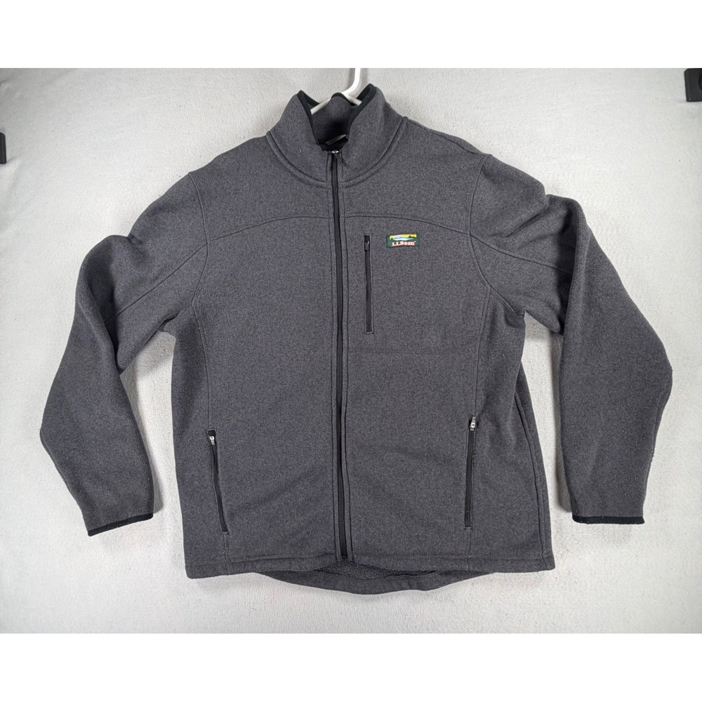 L.L.Bean Mens Large Gray Fleece Jacket Slightly Fitted Full Zip Outdoor Hiking